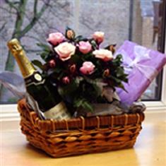 Champagne Rustic Rose Basket 