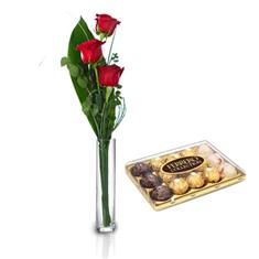 3 Red Roses &amp; Chocolates 