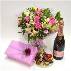 Handtied Champagne and Chocolates 